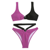 Traje de baño de una pieza acolchado con contraste texturizado y anillo en O hueco